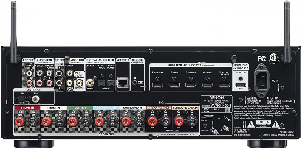 Задняя панель Denon AVR-X1400H